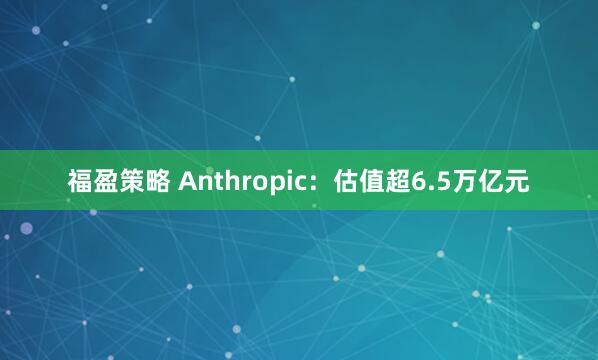 福盈策略 Anthropic：估值超6.5万亿元